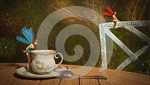 Tea with fairies 3D illustration