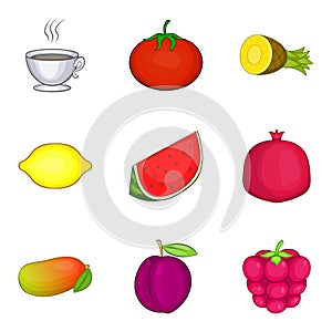 Tea flavor icons set, cartoon style