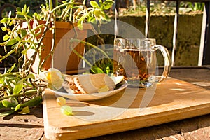 Tea with flower and biscuits boho style