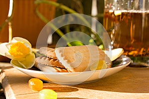 Tea with flower and biscuits boho style