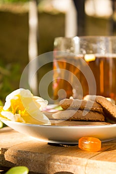 Tea with flower and biscuits boho style