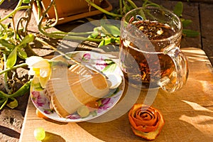 Tea with flower and biscuits boho style