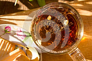 Tea with flower and biscuits boho style