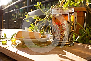 Tea with flower and biscuits boho style