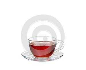 Tea in glass cup isolated on white background