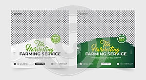 Tea harvesting and farming service social media banner. Organic food banner. Tea harvesting service flyer. Agro farm service