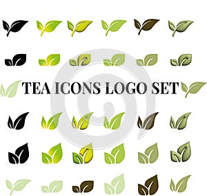 tea health medicine logo set caffee icons set green mint lemon black a white png ai vector