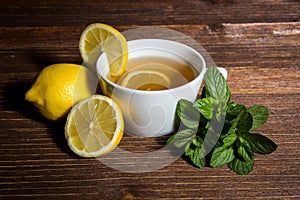 Tea - Hot Drink, Lemon,Mint,Burlap,Wood