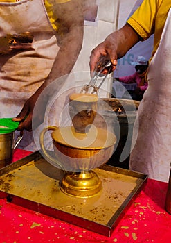 Tea hot drink seller milk close up