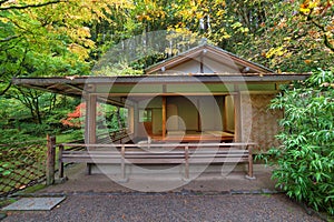 Tea House at Japanese Garden in Fall Seaston