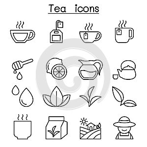 Tea icon set in thin line style