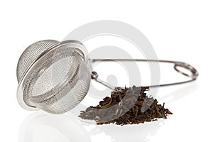 Tea infuser with Green Tea leaves photo