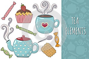 Tea isolated elements collection. Cozy set photo