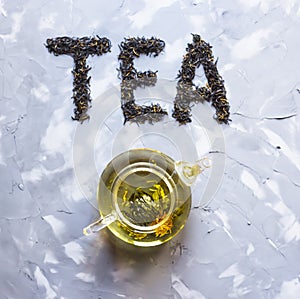 `Tea` is laid out from dry tea leaves