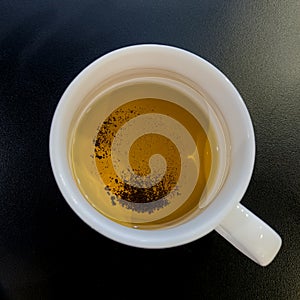 Tea leaf dregs in the bottom of a mug