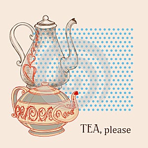 Tea leaflet, kettles design elements photo