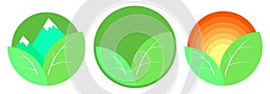 Tea leaves icon on round green background. Tea packaging design element. Isolated minimalistic vector