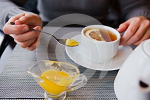 tea with lemon cafe white cup saucer