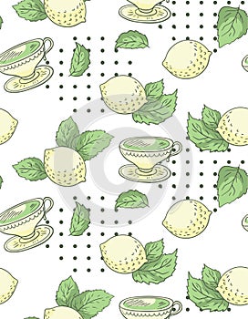 Tea with lemon. Seamless pattern