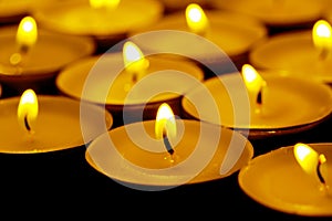 Tea lights candles with fire