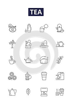 Tea line vector icons and signs. Herbal, Green, Iced, Jasmine, Earl, Grey, Oolong, Pu-erh outline vector illustration