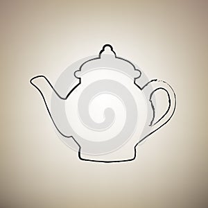 Tea maker sign. Vector. Brush drawed black icon at light brown b