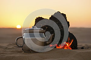 Tea making in Sahara desert in Egypt