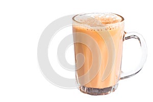 Tea with milk or popularly known as Teh Tarik isolated in white