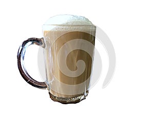 Tea with milk or popularly known as Teh Tarik isolated on a white background