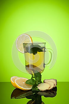 Tea with mint and lemon and ginger