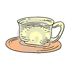 Tea mug with a saucer. Vector illustration of a tea cup and saucer