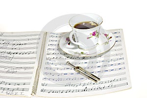 Tea on a music manuscript