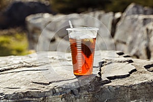 Tea in one glass in nature