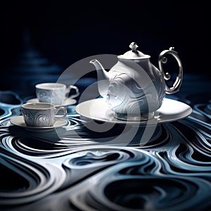 Tea party, futuristic organics on black background 4