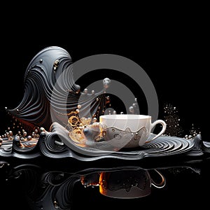 Tea party, futuristic organics on black background 6