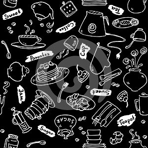 Tea party kitchen tools seamless pattern