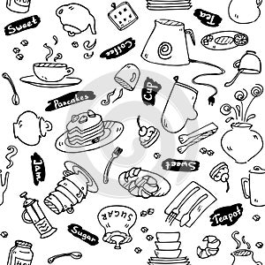 Tea party kitchen tools seamless pattern