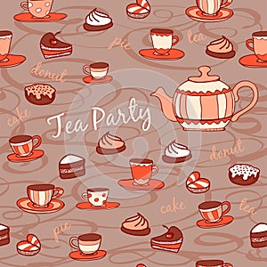 Tea party. Seamless pattern
