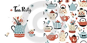 Tea party seamless pattern and teatime poster