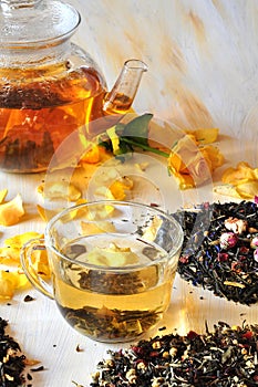 Tea with the petals of roses photo