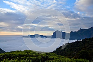 Tea plantations and mountain landscape in Kerala, India