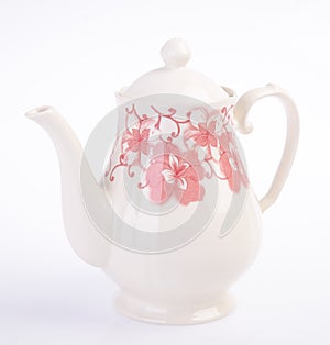 tea pot, ceramic teapot on background.