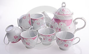 tea pot set, Porcelain tea pot and cup on background