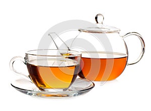 Tea pot with tea and cup