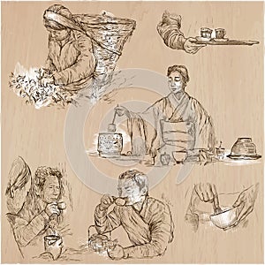 Tea Processing. Agriculture. An hand drawn vector illustration.