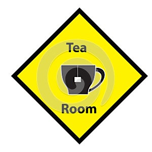 Tea room logo with text on a yellow sticker, tea room concept