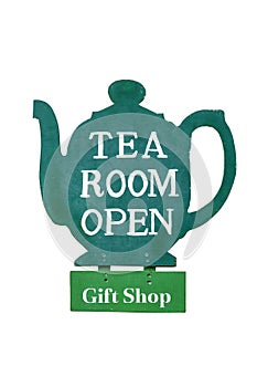 Tea Room open sign in the shape of a teapot