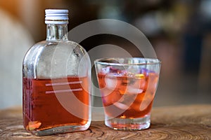 Tea of rosewater on wooden table. photo