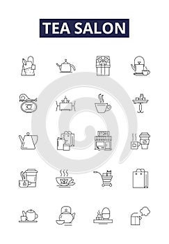 Tea salon line vector icons and signs. salon, cafe, drinks, herbal, teapot, beverage, decor, snacks outline vector