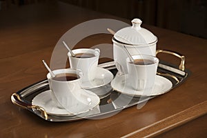 Tea service on silver tray